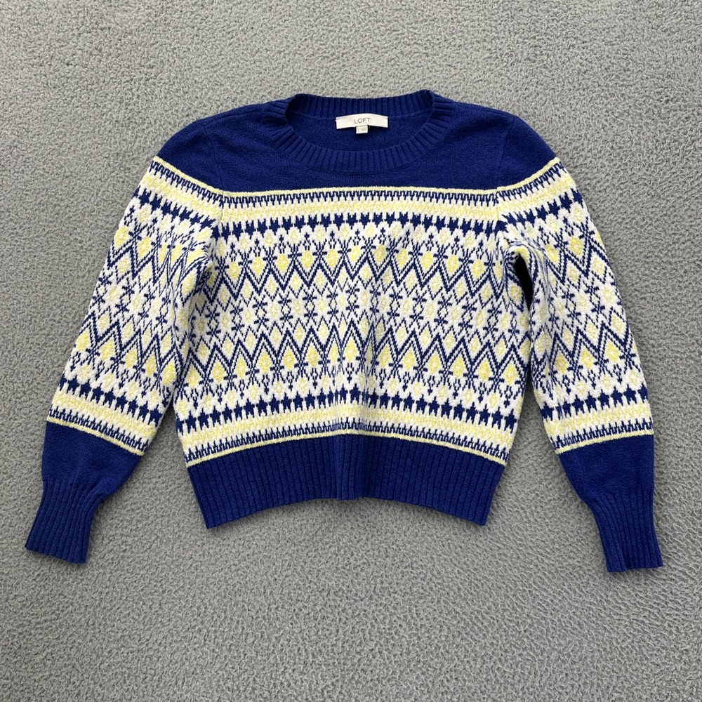 LOFT Fair Isle Nordic Geometric Knit Sweater Preppy Scandinavian Women's Large